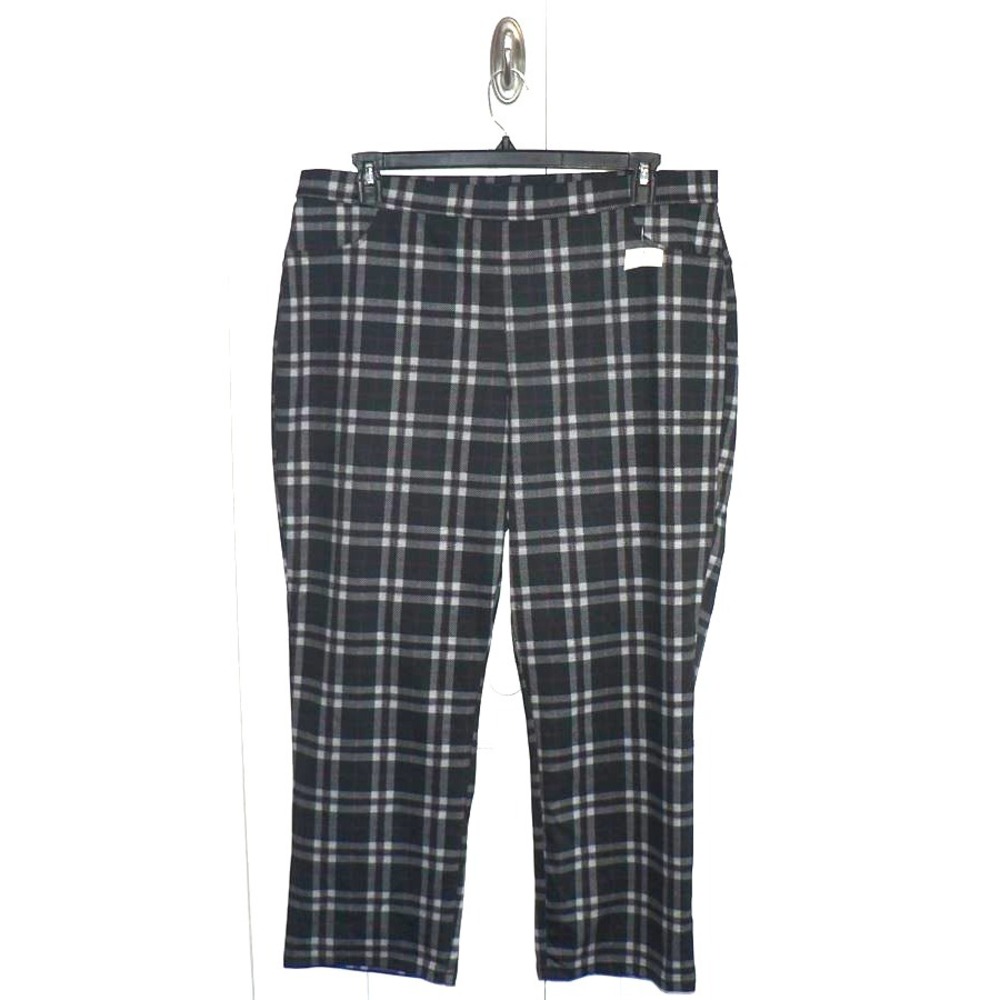 Sanctuary Womens Plus Size Elastic Waist Stretch Plaid Crop Leggings in Black 2X